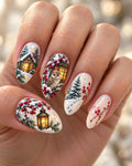 Owl Berry Watch hand-painted press-on nails — hand wearing the design