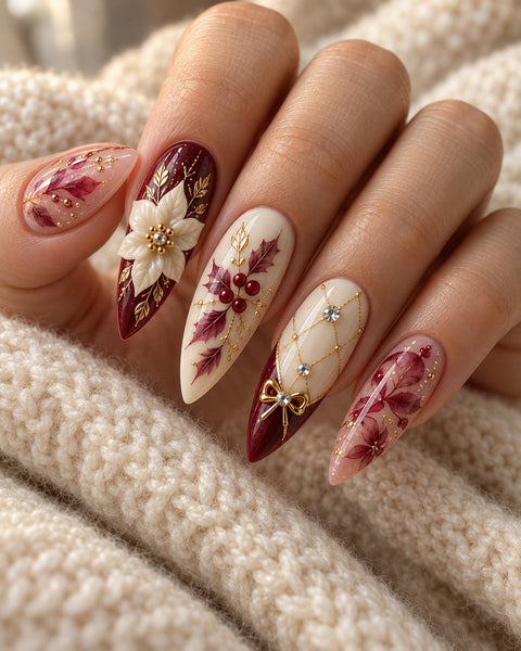 Winter Heirloom Hand-Painted Press-On Nails
