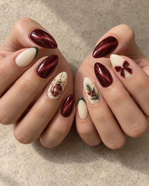 Christmas Heirloom Mix Hand-Painted Press-On Nails