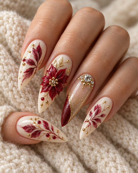 Poinsettia Atelier Hand-Painted Press-On Nails