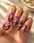 Balcony Hour hand-painted press-on nails — hand worn