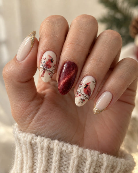 Cardinal in the Snow Hand-Painted Press-On Nails