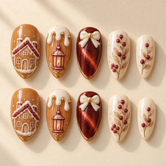 Cinnamon Lanterns full set of 10 hand-painted nails
