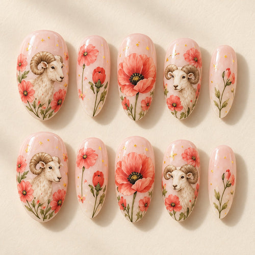 Poppy Muse hand-painted press-on nails — full ten-nail set
