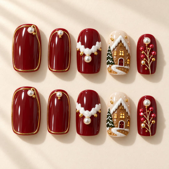 Mulled Wine Lane full set of 10 hand-painted nails