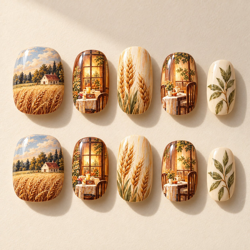 Supper Window hand-painted press-on nails — full ten-nail set