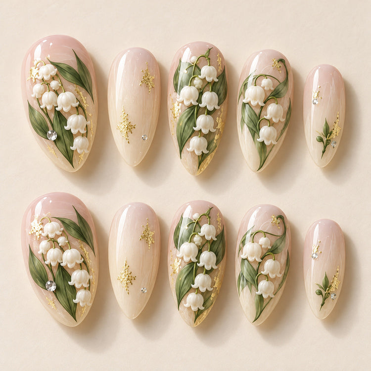 Lily Reverie hand-painted press-on nails — full ten-nail design set. Design preview.