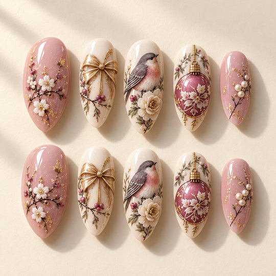 Mauve Serenade full set of ten hand-painted press-on nails