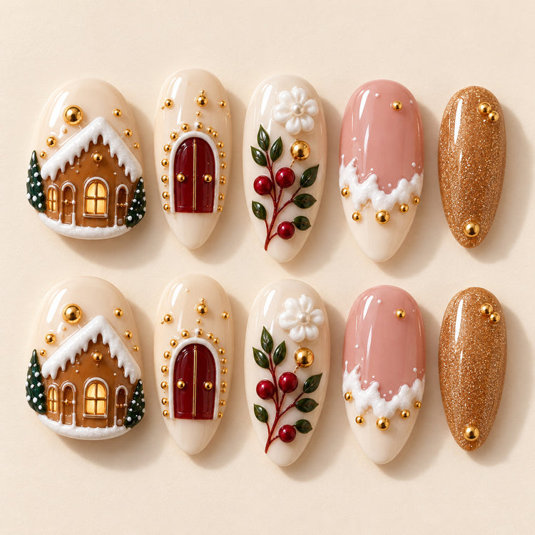 Snowfall Atelier full set of 10 hand-painted nails
