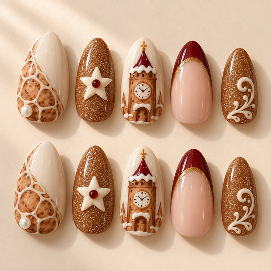 Clocktower Square full set of 10 hand-painted nails