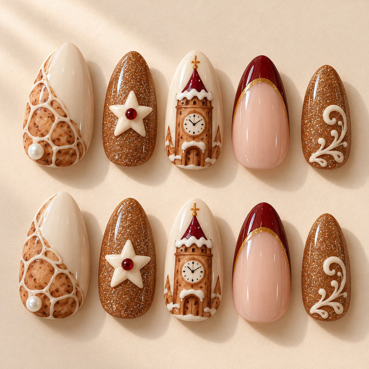 Clocktower Square full set of 10 hand-painted nails