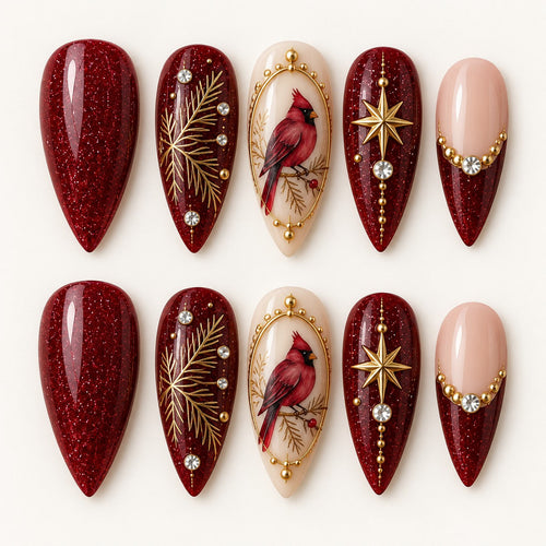 Burgundy Nocturne Hand-Painted Press-On Nails