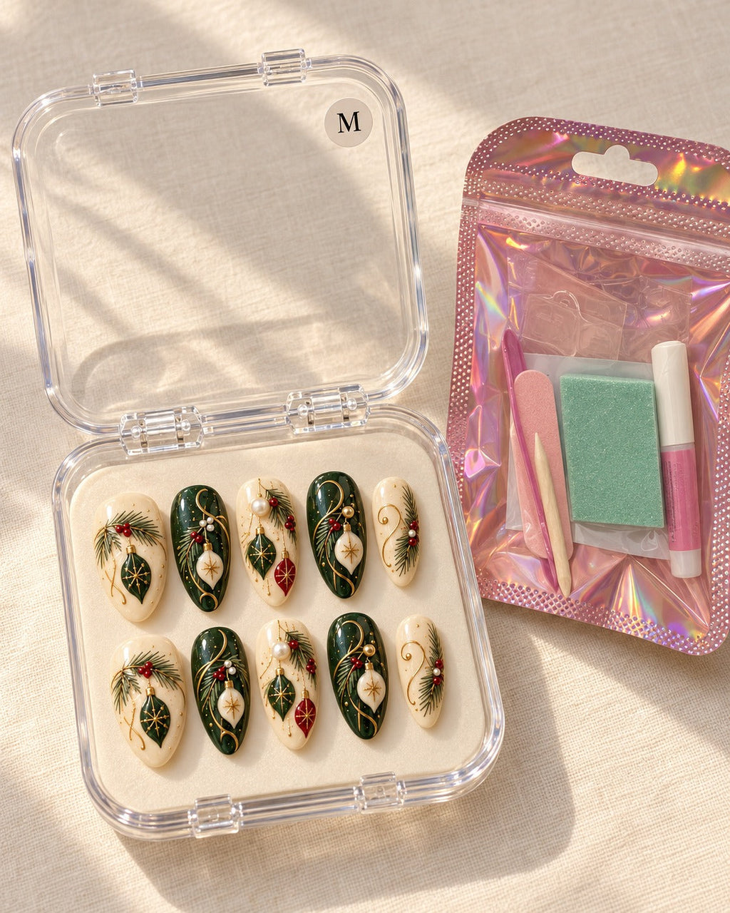 Heirloom Scrollwork hand-painted press-on nails — packaging with nail set