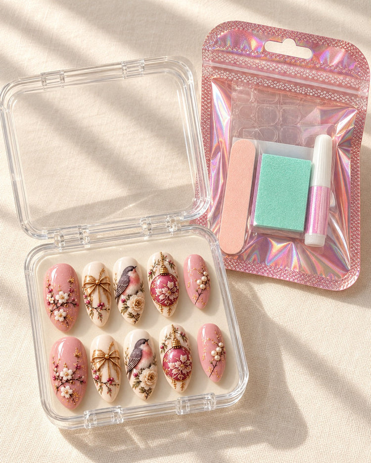 Mauve Serenade press-on nails in clear case with application kit