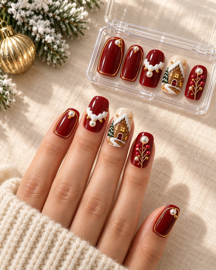 Mulled Wine Lane Christmas styling with hand-painted nail set