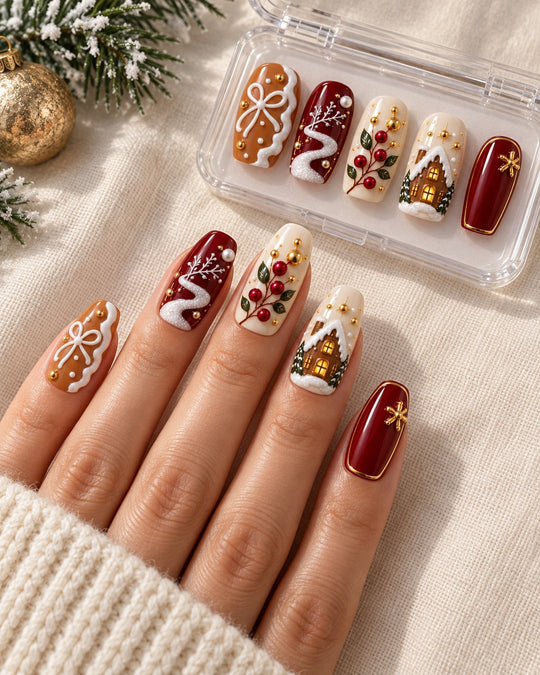 Berry Chapel Christmas styling with hand-painted nail set