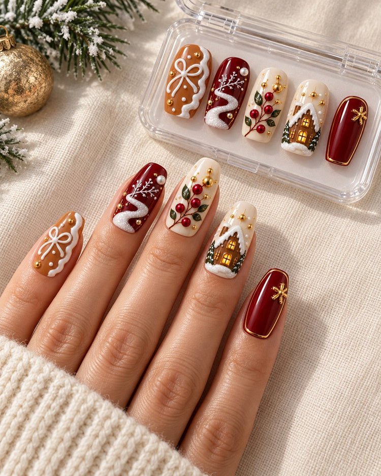 Berry Chapel Christmas styling with hand-painted nail set