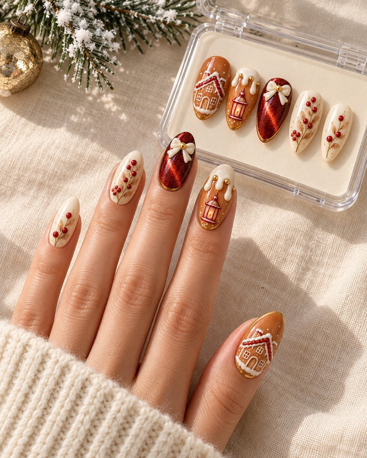 Cinnamon Lanterns Christmas styling with hand-painted nail set
