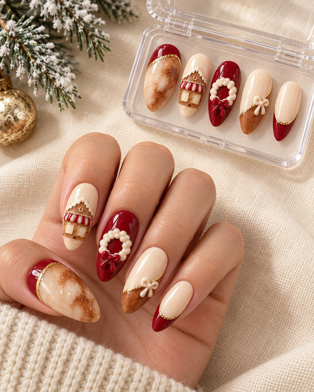 Market Square Christmas styling with hand-painted nail set