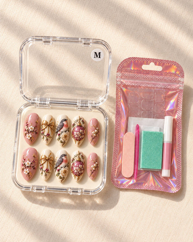Mauve Serenade press-on nails in a clear gift box with application kit