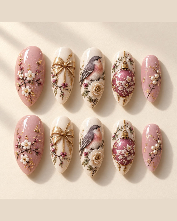 Mauve Serenade full set of ten hand-painted press-on nails