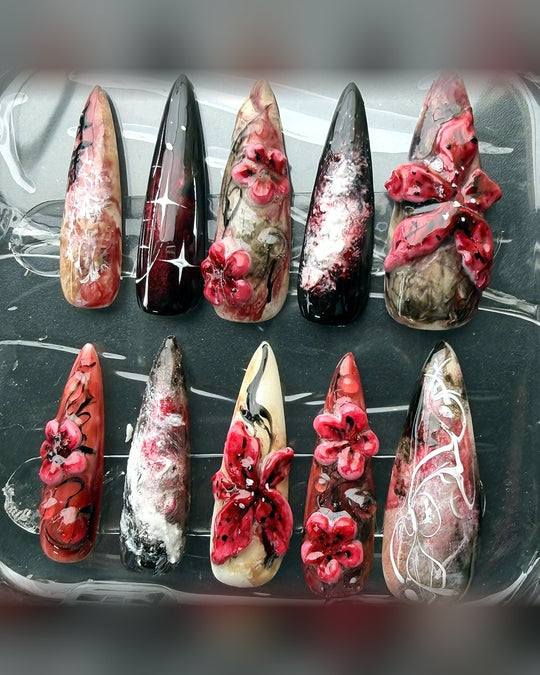 Real hand-painted set: Crimson Bloom 3D