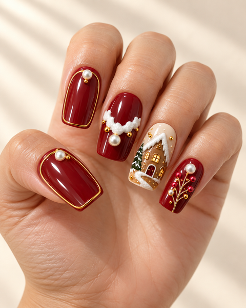 Mulled Wine Lane Hand-Painted Press-On Nails