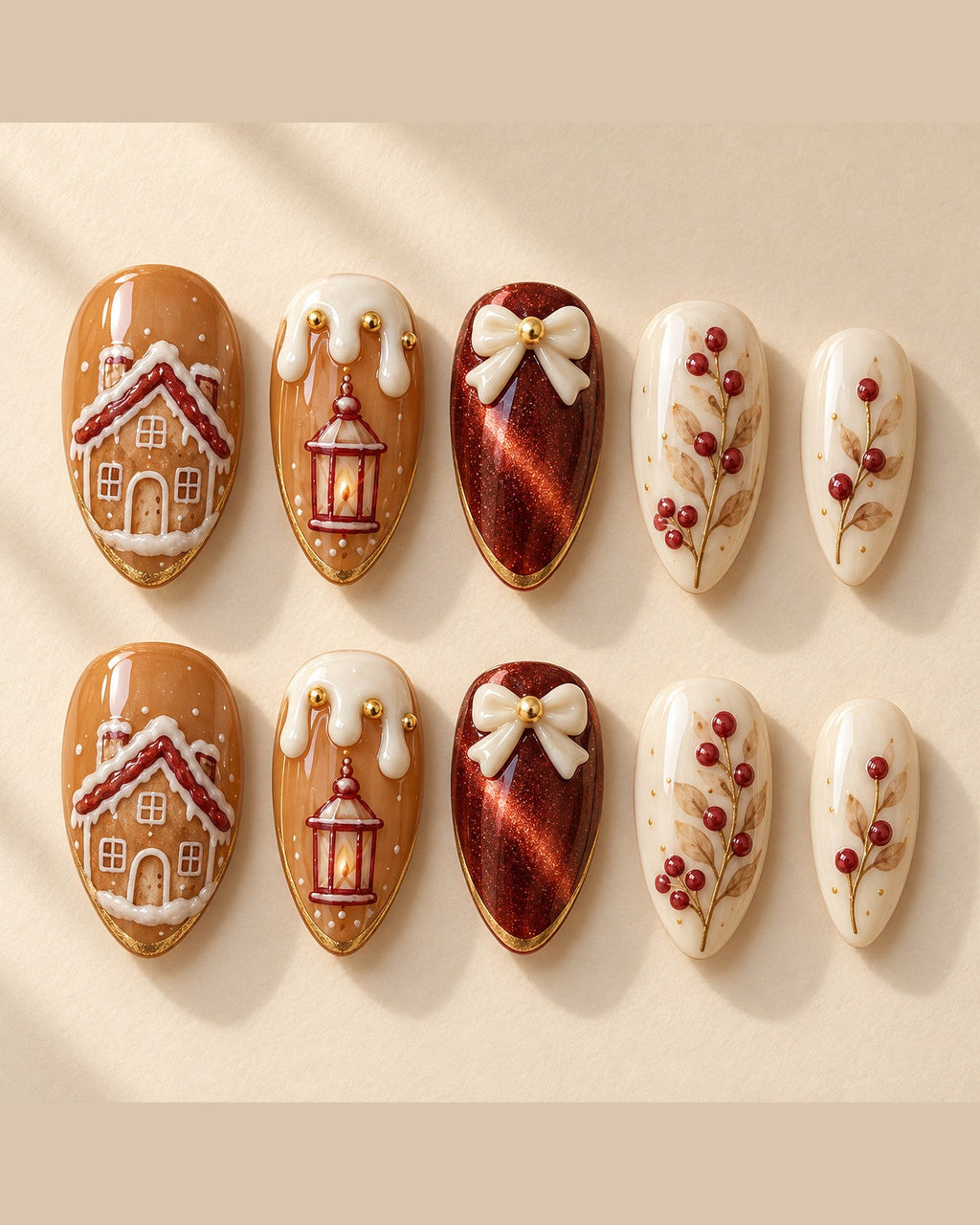 Cinnamon Lanterns full set of 10 hand-painted nails