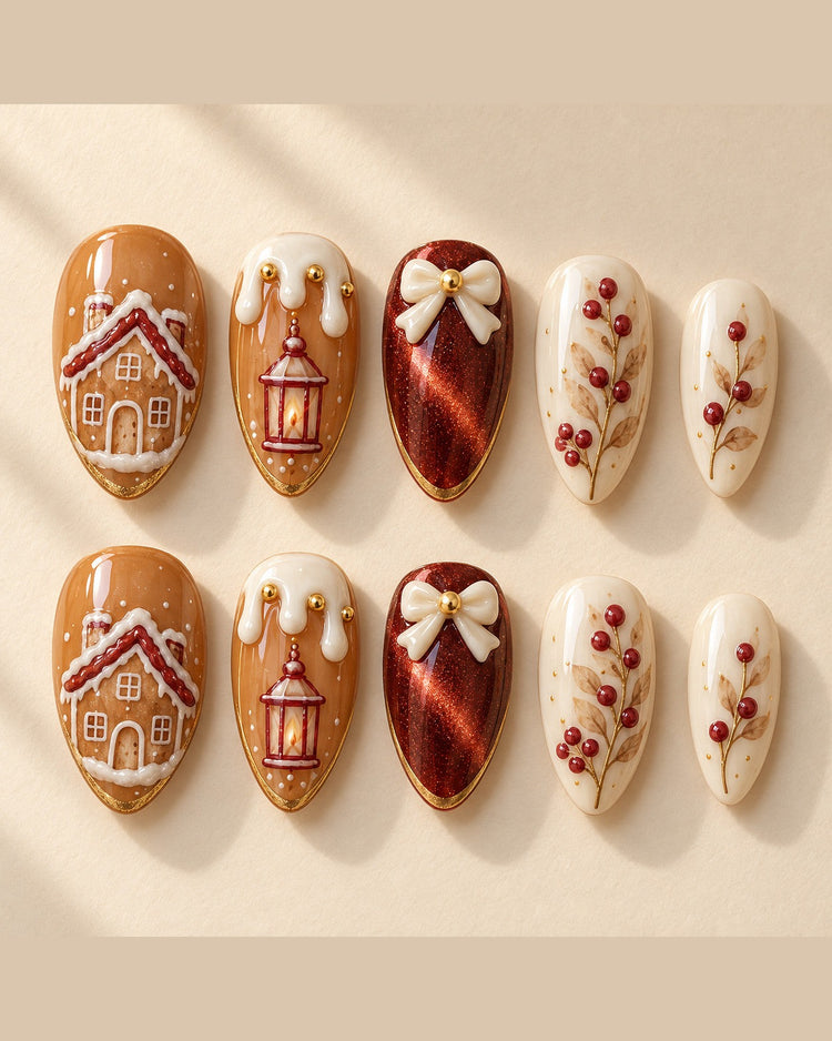 Cinnamon Lanterns full set of 10 hand-painted nails