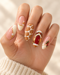 Iced Cobblestone hand-painted press-on nails shown on a hand