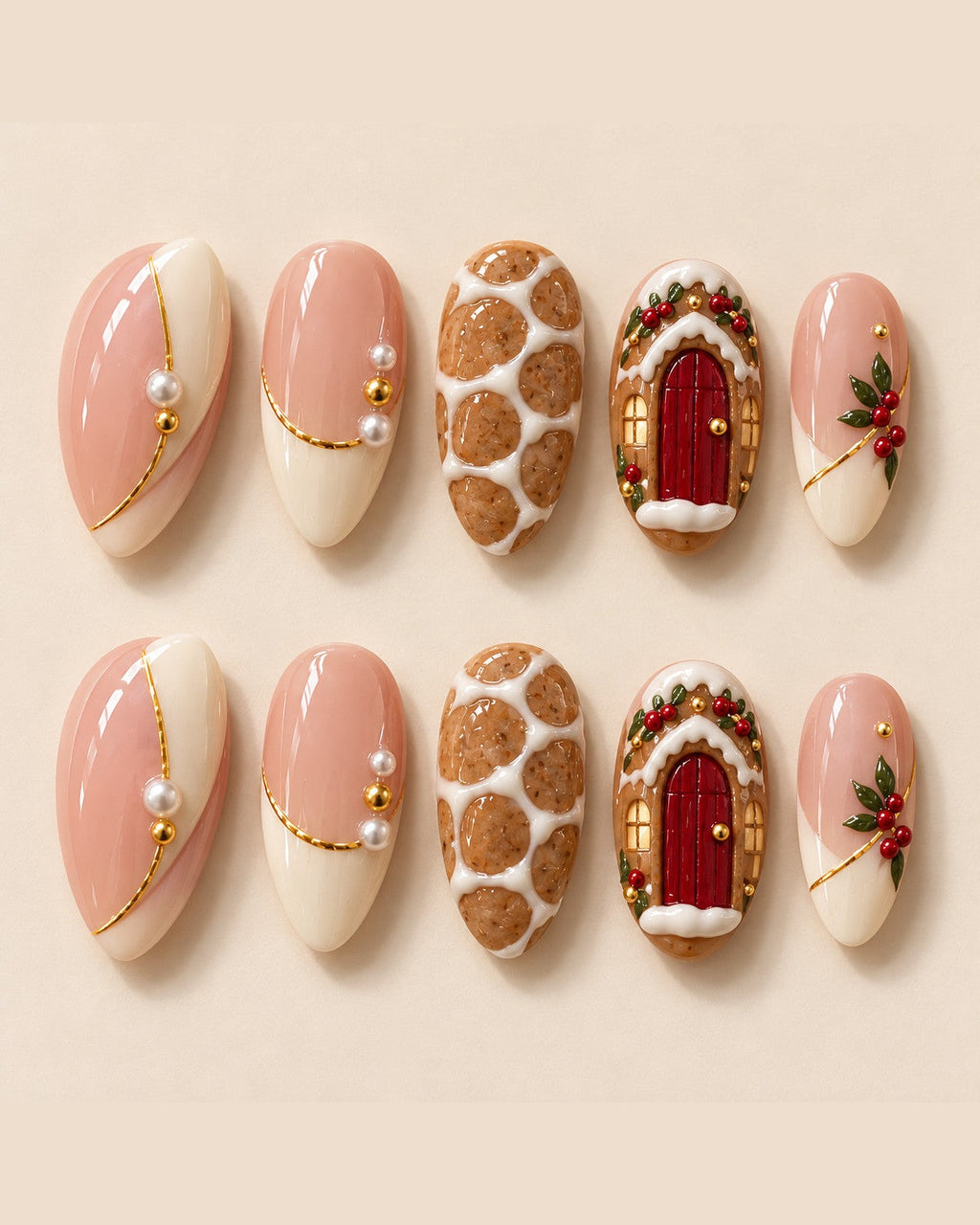Iced Cobblestone hand-painted press-on nails — full ten-nail design set. Design preview.