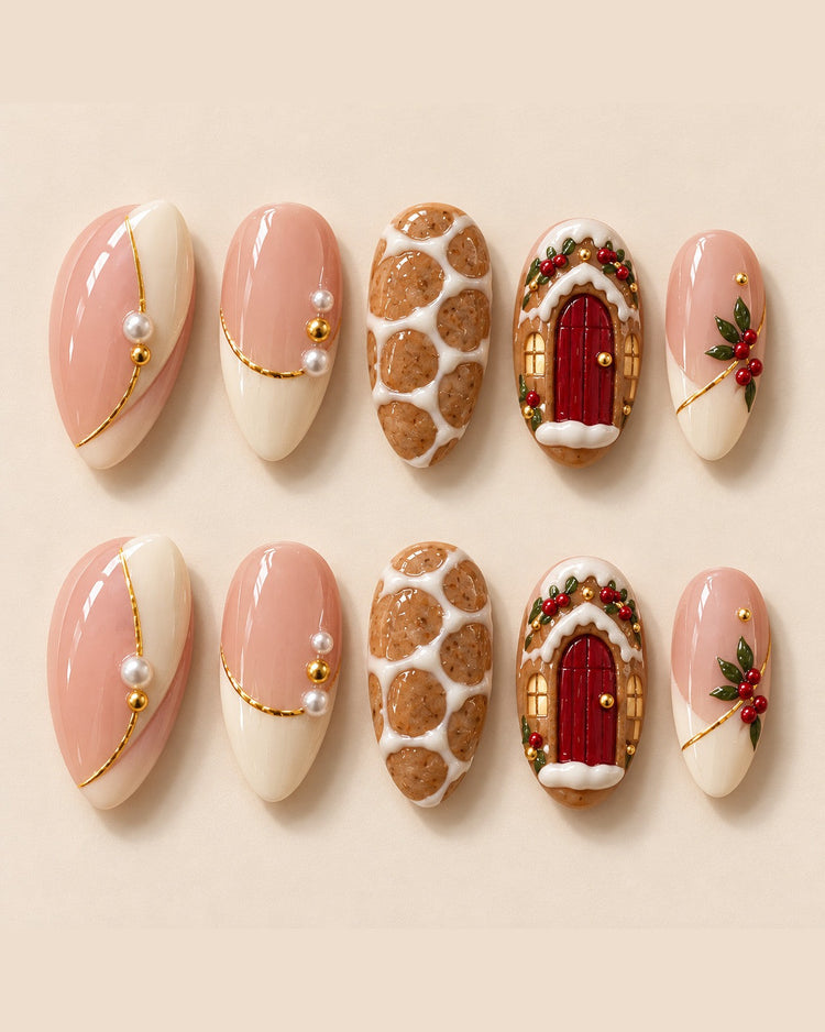 Iced Cobblestone hand-painted press-on nails — full ten-nail design set. Design preview.