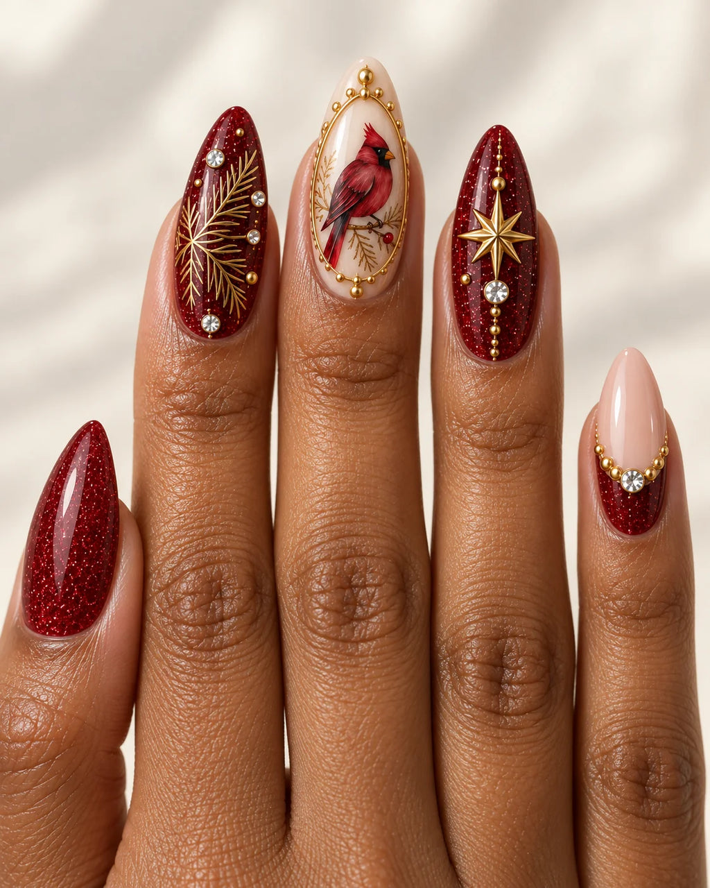 Burgundy Nocturne Hand-Painted Press-On Nails — hand lifestyle scene