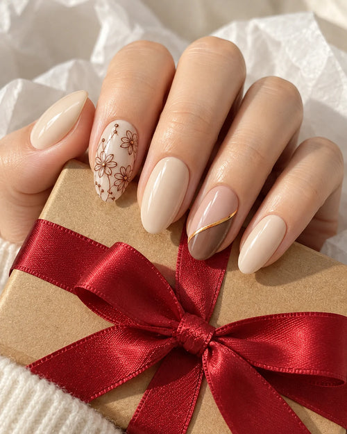 Black Tea Lace Press-On Nails — hand lifestyle scene