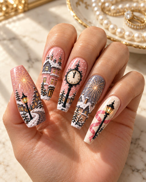 Pearl Promenade Hand-Painted Press-On Nails