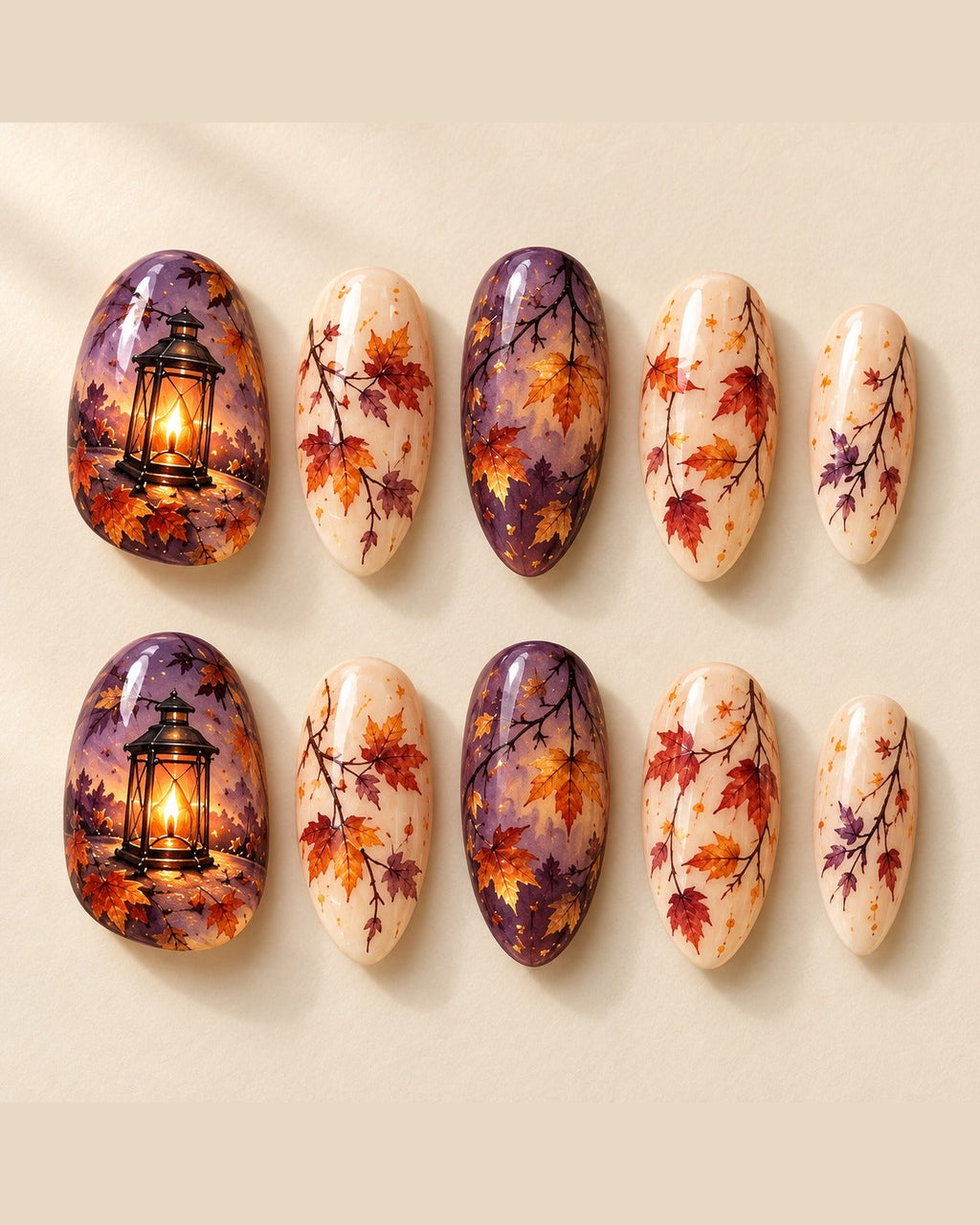 Amber Vigil full set of ten hand-painted press-on nails, design preview