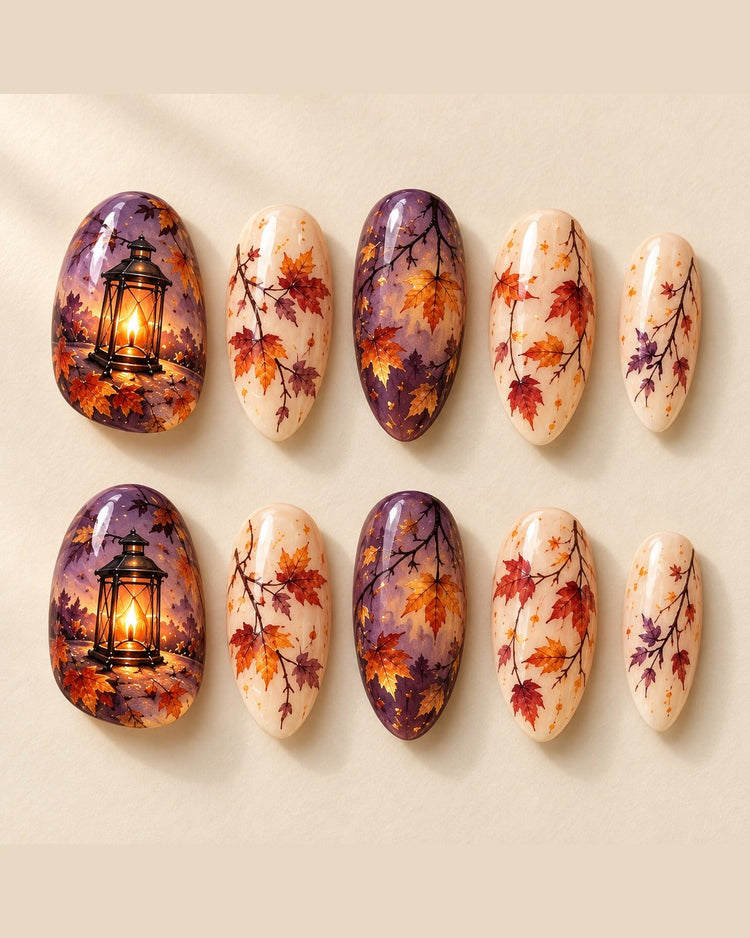 Amber Vigil full set of ten hand-painted press-on nails, design preview