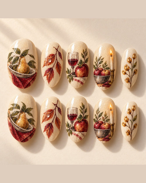 Supper Glow full set of ten hand-painted press-on nails, design preview