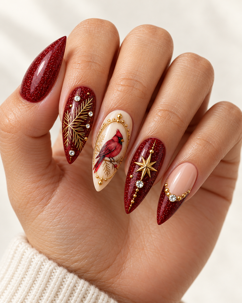 Burgundy Nocturne Hand-Painted Press-On Nails