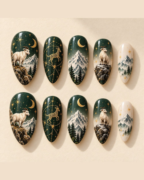 Gilded Summit full set of ten hand-painted press-on nails, design preview